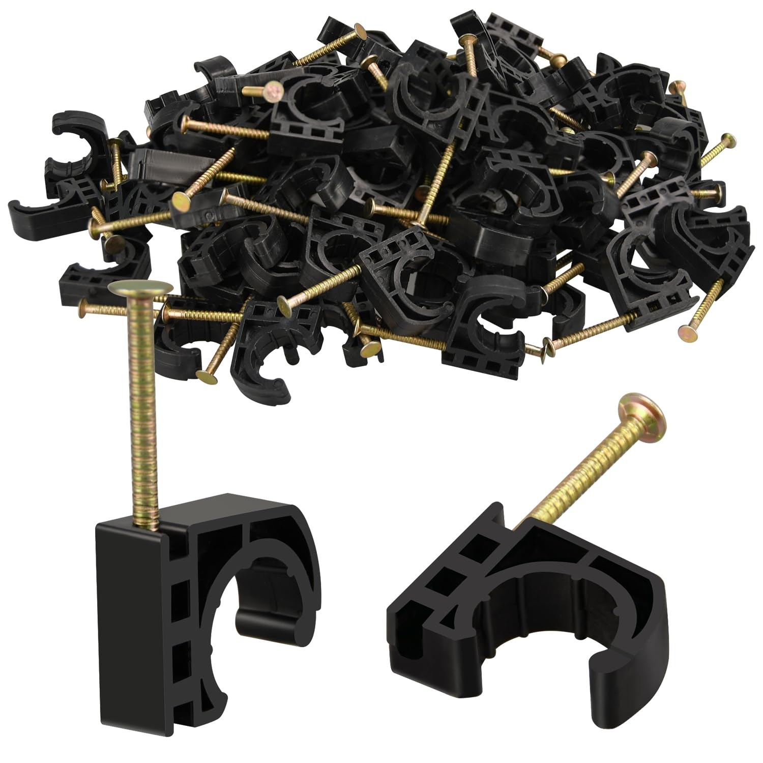 100 Pack 1/2" Half Clamps J-Hook with Nails Set, J Clamps for PEX, Copper, CP...