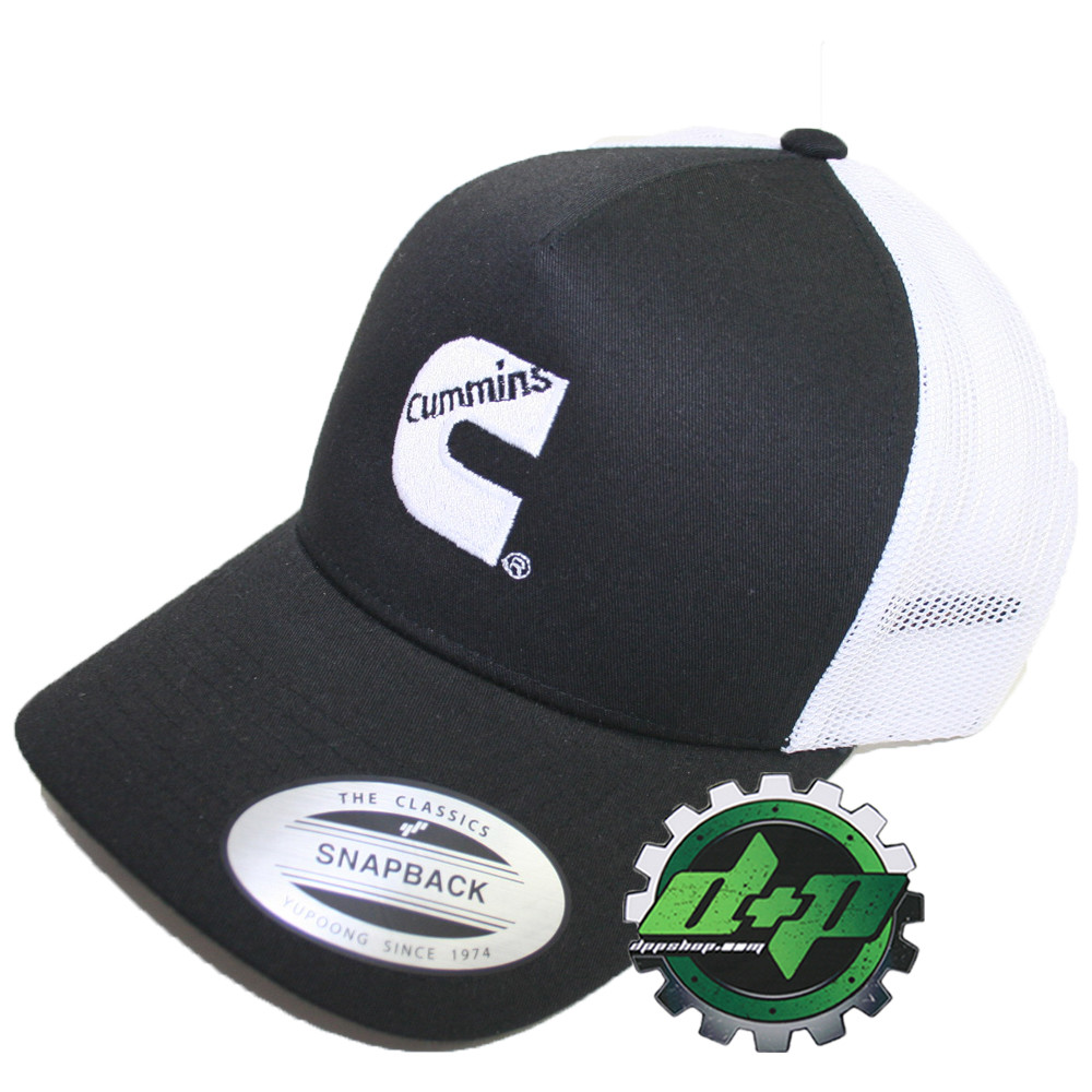 Cummins summer trucker hat cap snap back black w/ white mesh centered logo