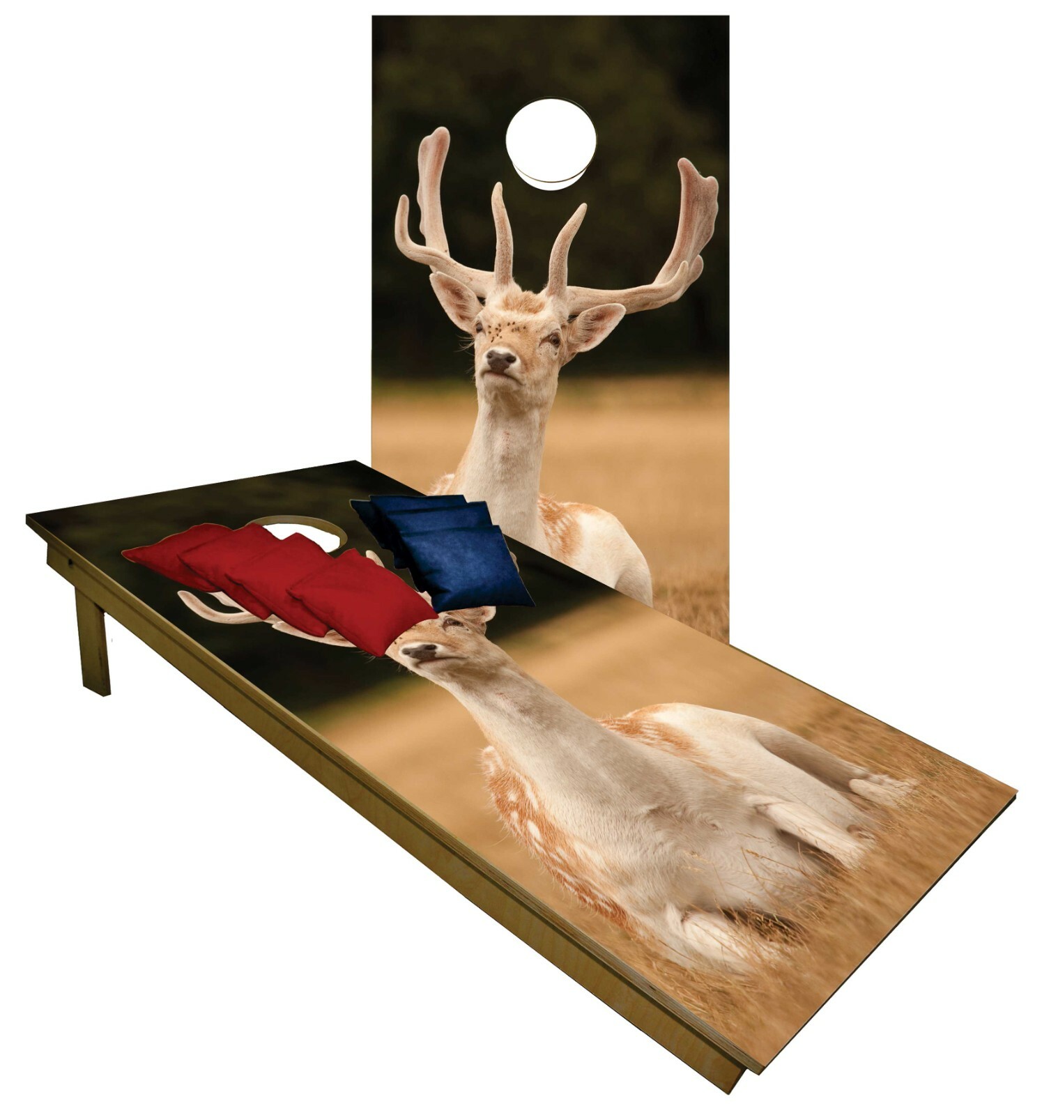 CORNHOLE BEANBAG TOSS GAME Mature Wild Deer w Bags Game Boards Set