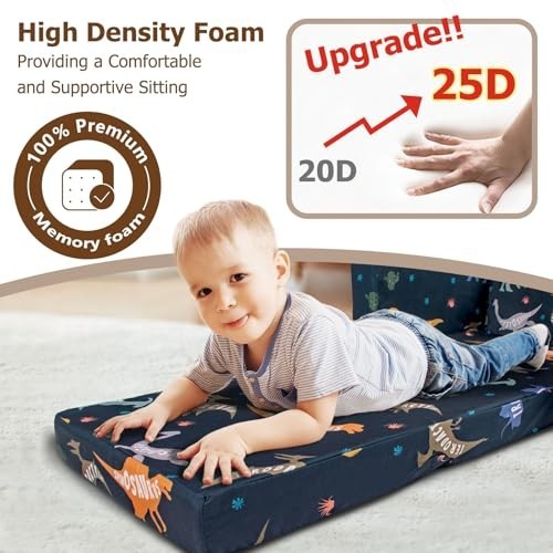 2-in-1 Kids Fold Out Couch & Lounger, Soft Toddler Sofa for Boys & Girls, Dinosa