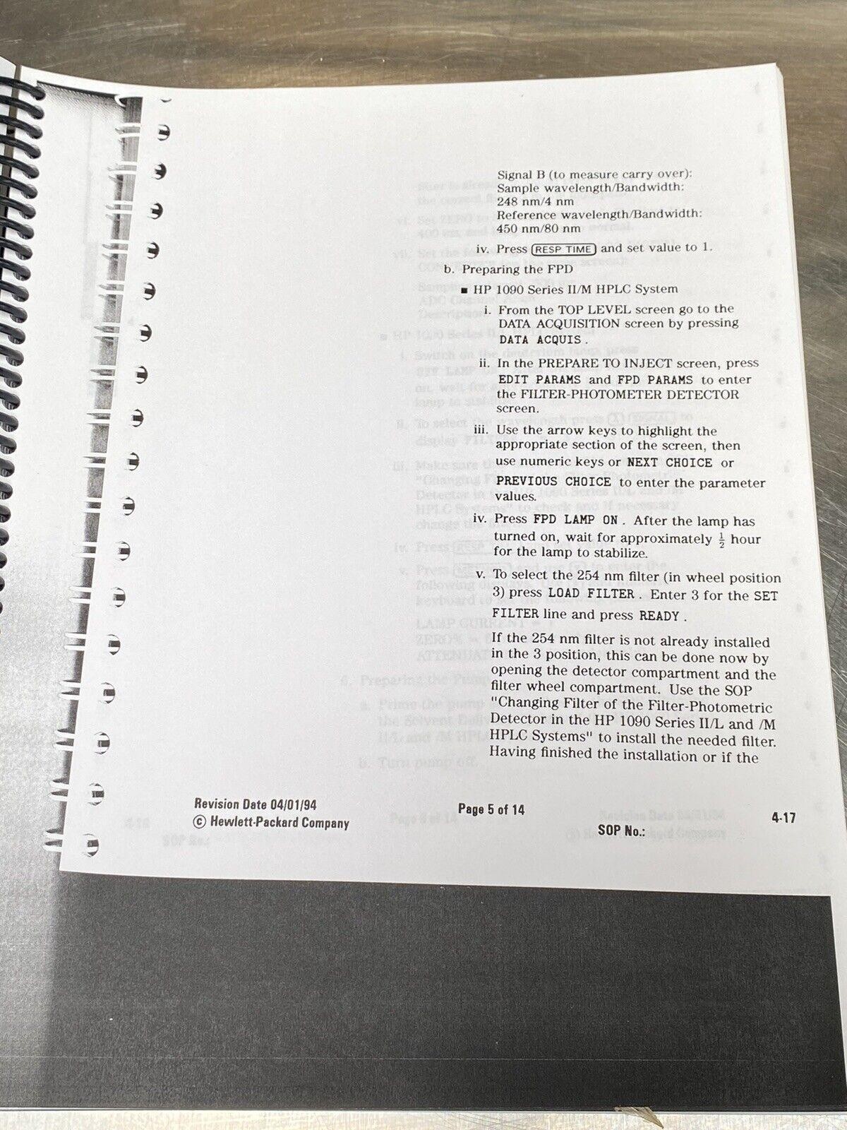 Hewlett Packard HP 1090 Series II/L & /M HPLC Systems -Users Guide / Manual