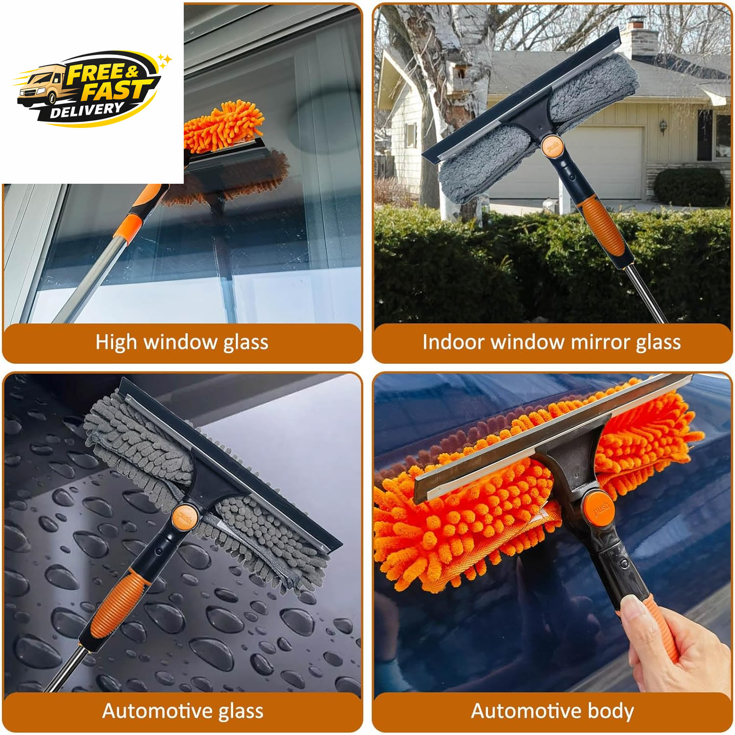 20 Ft+ Reach Squeegee Window Cleaner Duster 2 in 1 Rotatable Window Cleaning Too
