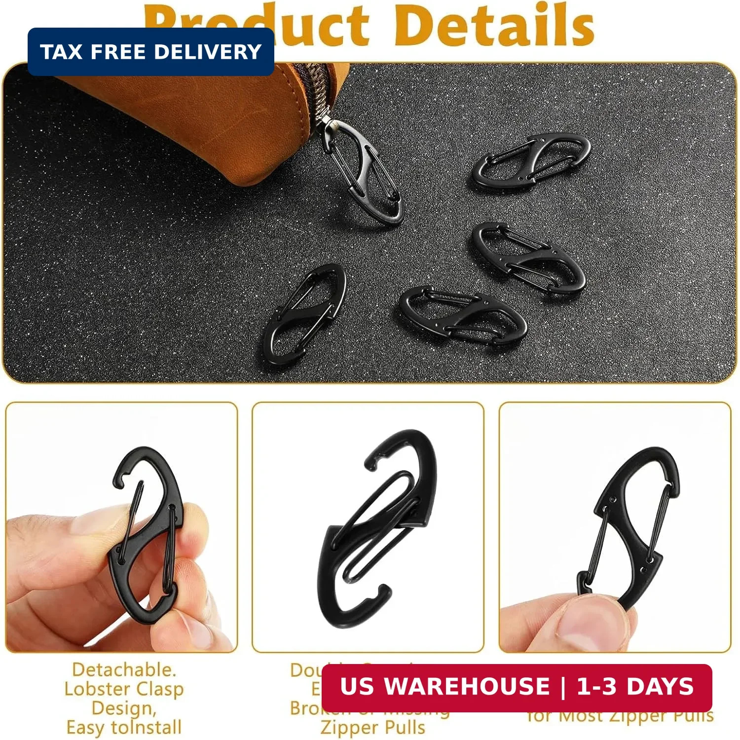 9Pcs Zipper Clip Theft Deterrent, Double Opening Lock Zipper Pull Replacement Cl