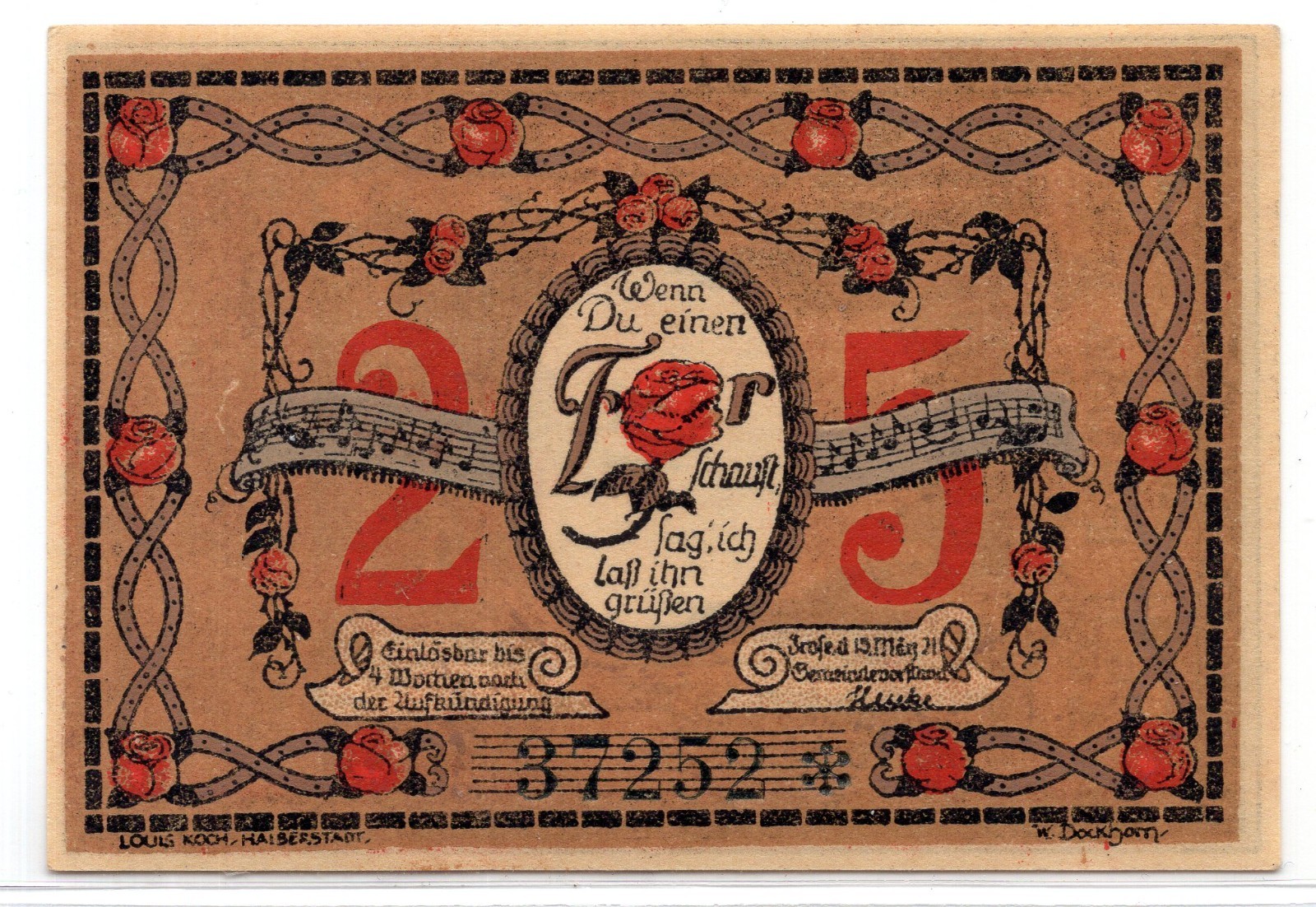 1921 Germany Frose 25 Pfennig Note (2589)