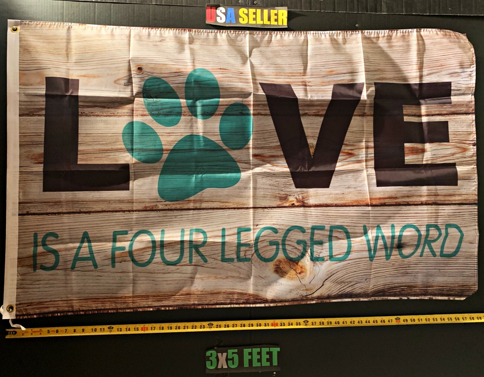 Dog Flag FREE SHIPPING! Love Is A Four Legged Word I Love Dogs Lover Sign 3x5'
