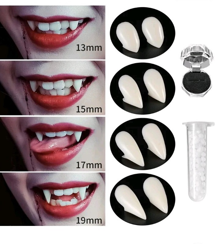 4 Pairs Vampire Teeth Fangs 4 Sizes with Adhesive
