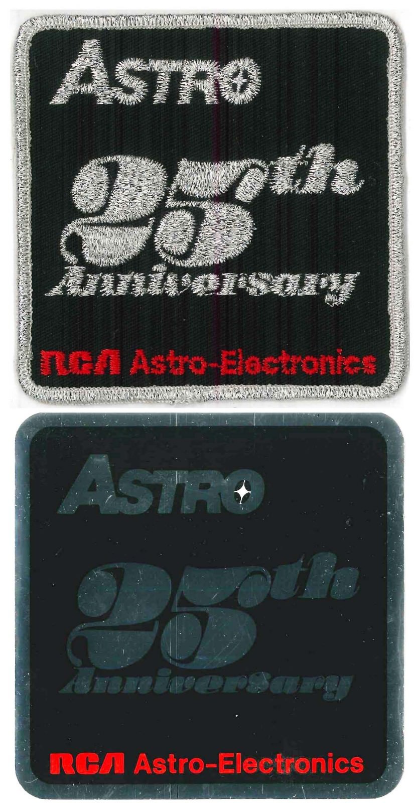 RCA PATCH & Sticker PAIR '83 vtg ASTRO 25th Anniversary Aerospace Electronics 4"