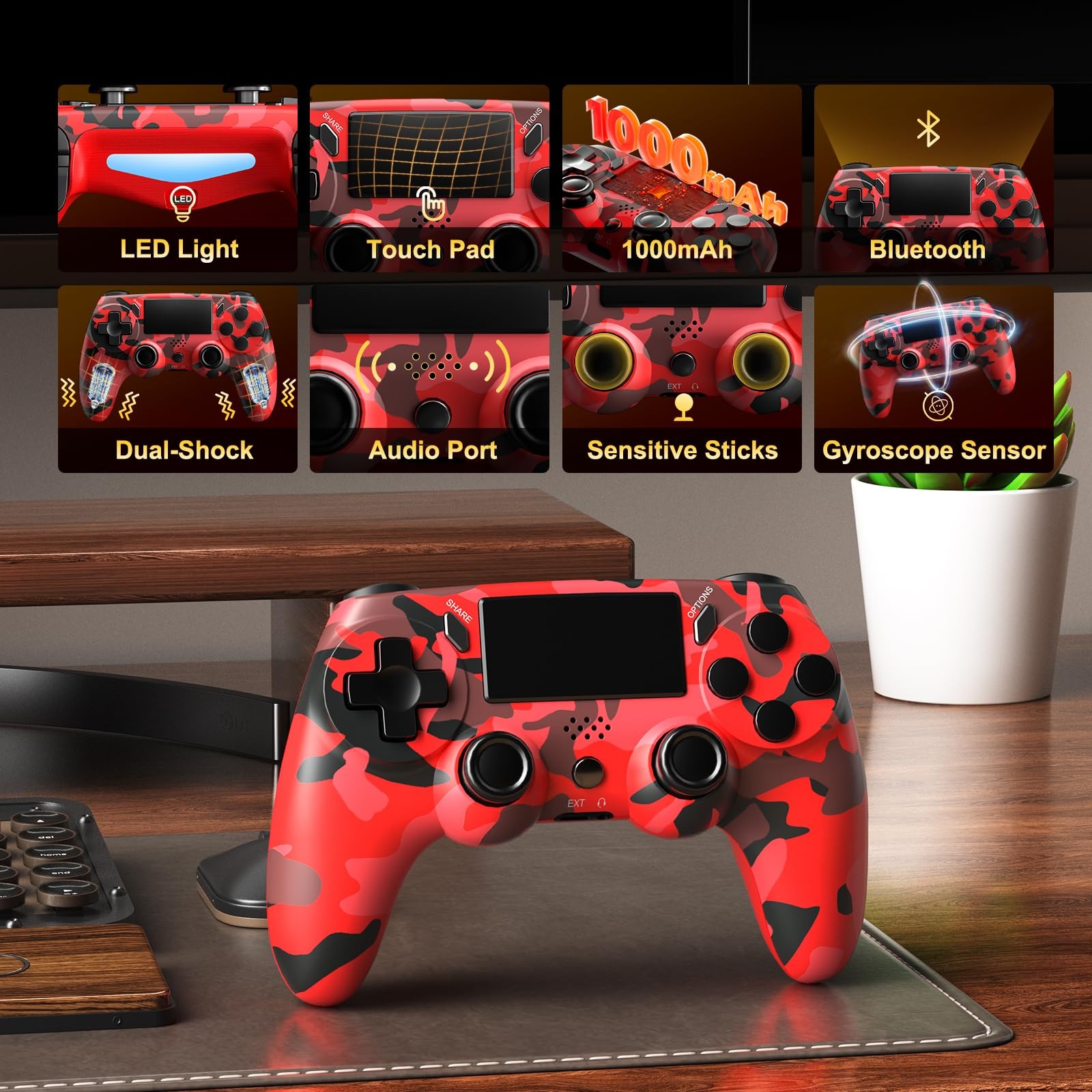 2 Pack Wireless Controller for PS4,Remote Controller with 6-Axis Motion , Sen...