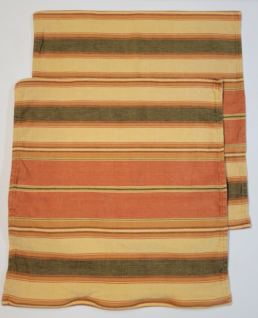 Crate & Barrel Cape Town Rust Mustard Striped Pillow Covers 20” Set of 2 Woven