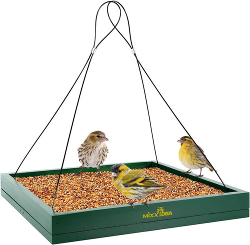 MIXXIDEA Bird Feeder Hanging Tray, Feeders for Outdoors, Wooden Green