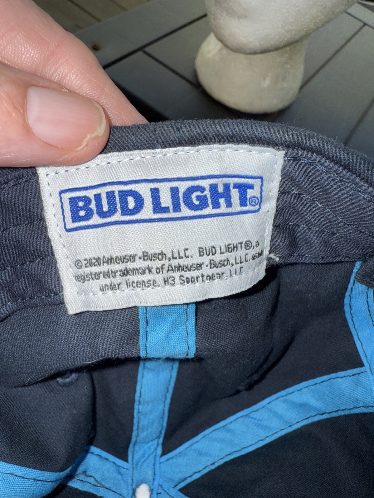 Bud Light White/ Brite Blue Outlined Patch on Navy Cotton Hat Cap Hook Loop
