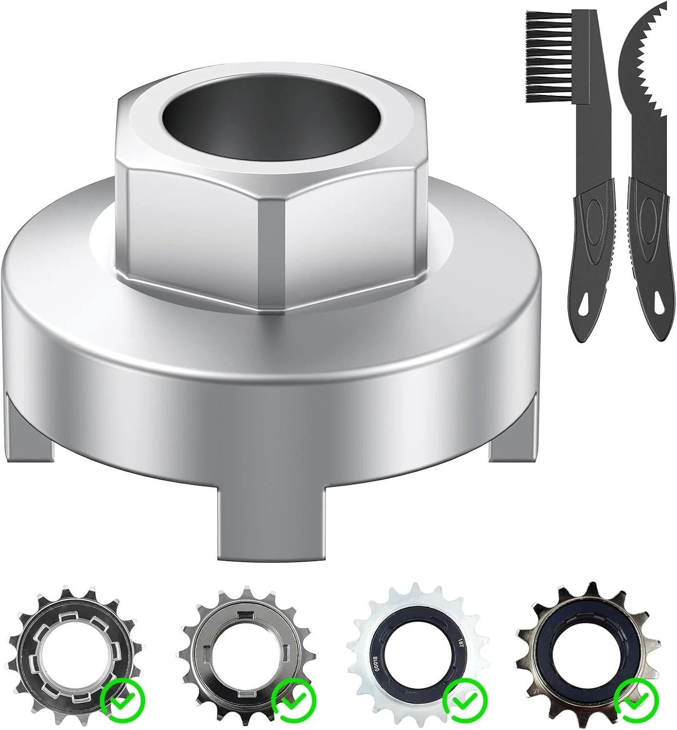 Bike Single Speed Freewheel Removal Tool with Sprocket & Chain Cleaning Brushes,