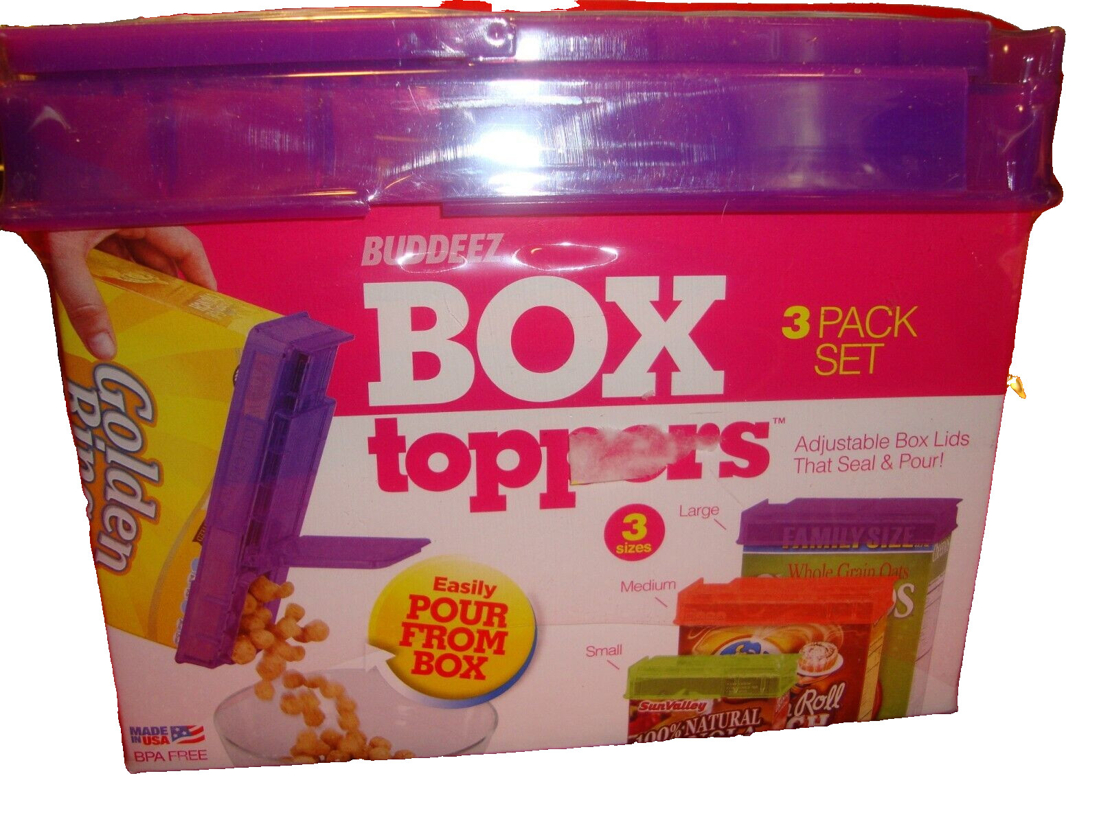 New BUDDEEZ Adjustable Box Toppers - 3 PACK - Easily Pour From Box~Made USA  342