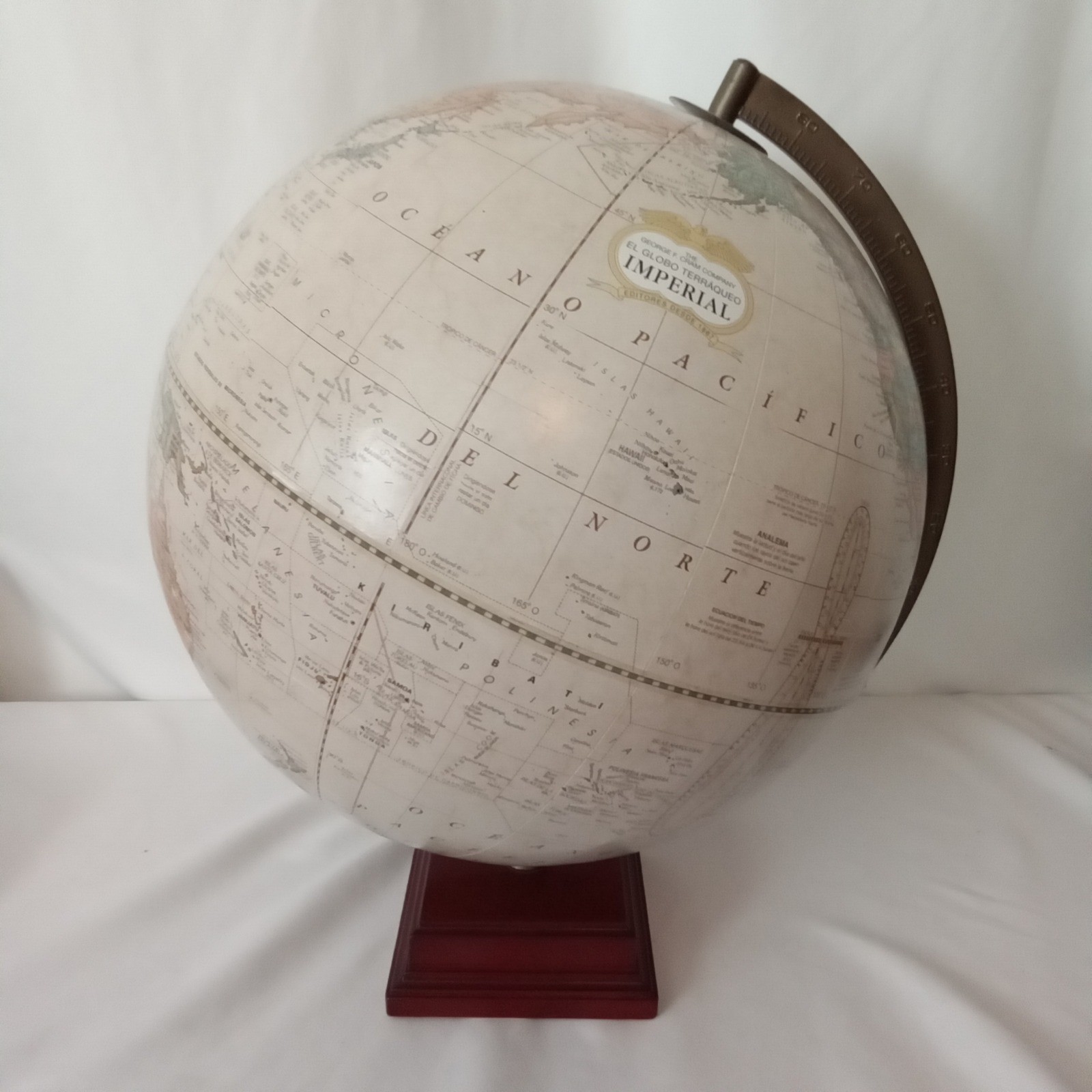 George F Cram Imperial Spanish World Globe Wood Base Vintage Style 18 Inch Desk