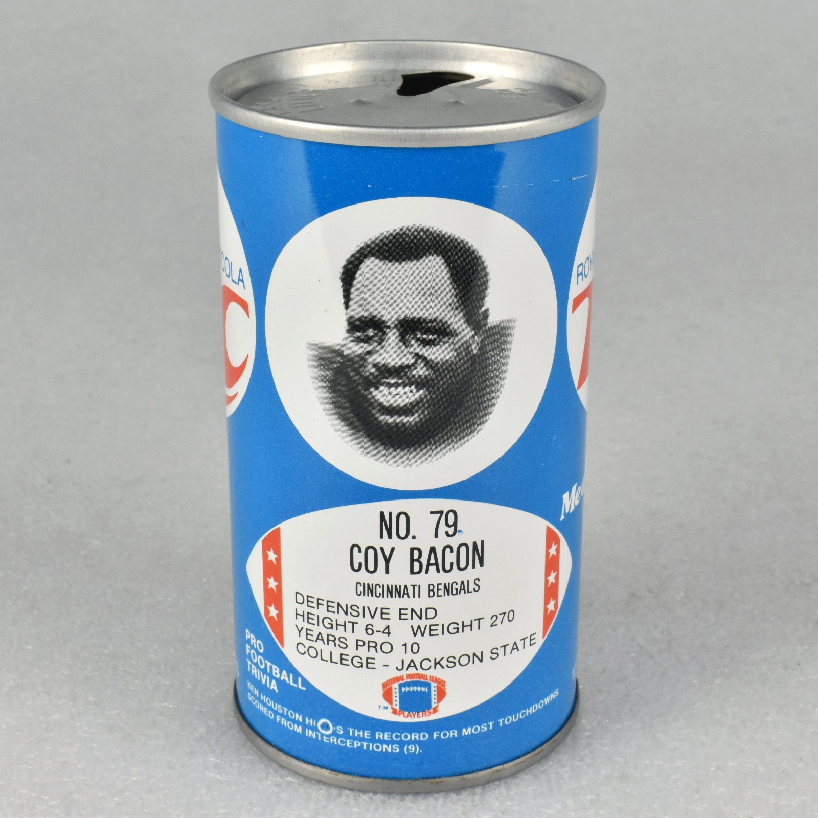 VTG 1977 #79 COY BACON Football RC Cola Soda Pop Can 12oz Steel Columbus GA