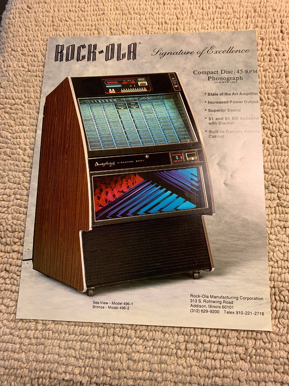 11- 8.5''  Rock Ola Model 496-1-2 Jukebox arcade  game AD FLYER