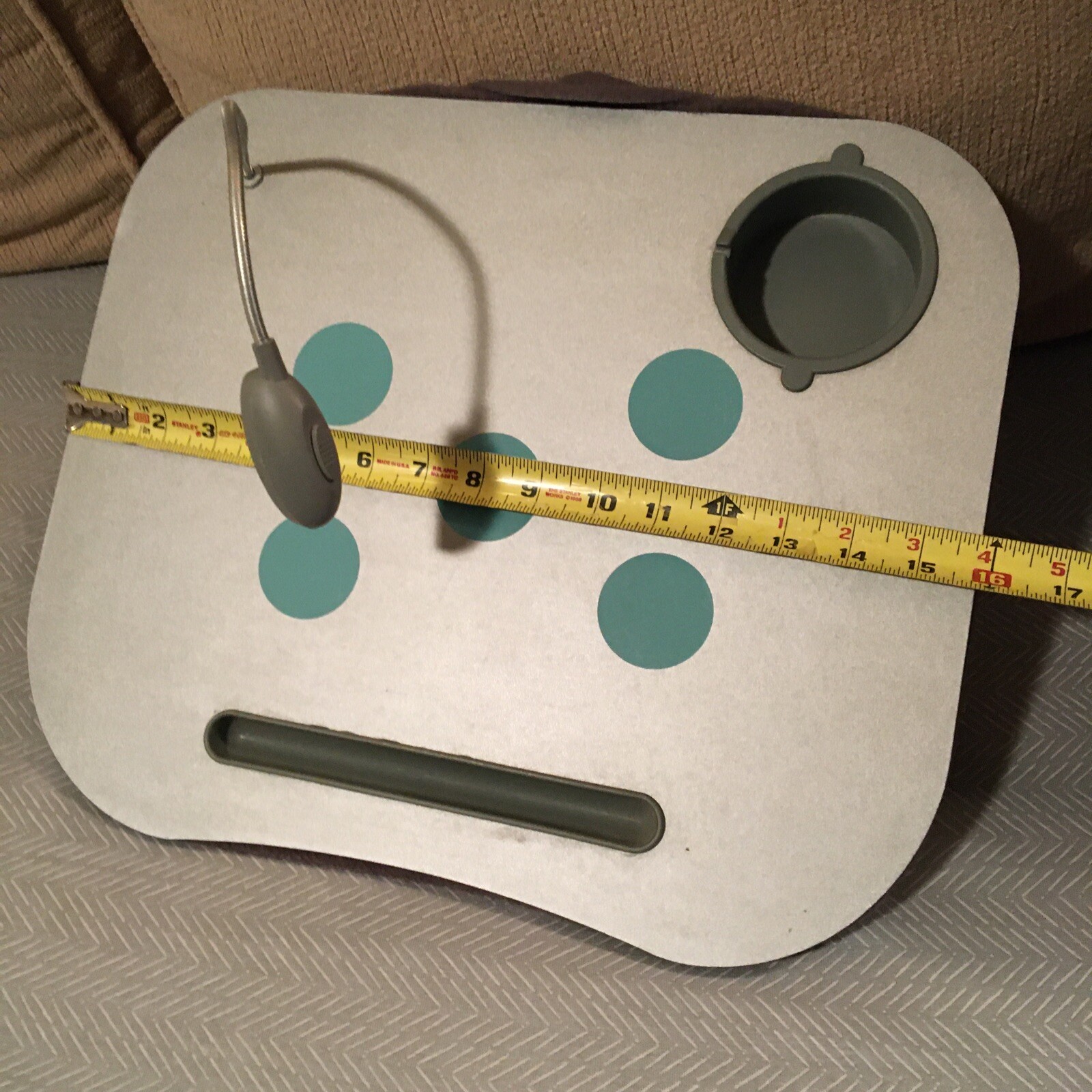 Lap Desk - surface with padded base, drink holder, flexible light needs repair
