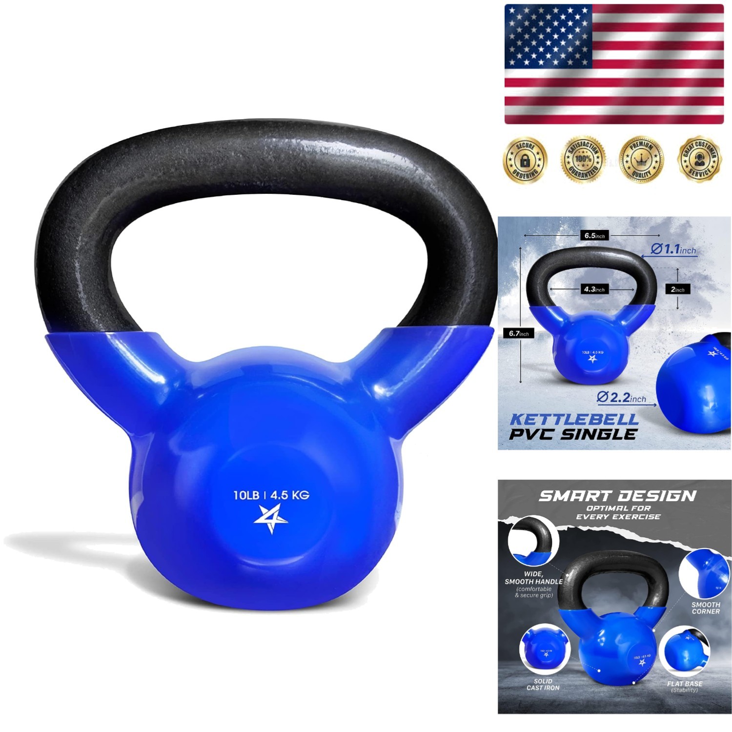 10 LB Vinyl Coated Kettlebell - Durable Cast Iron for Ultimate Strength Training