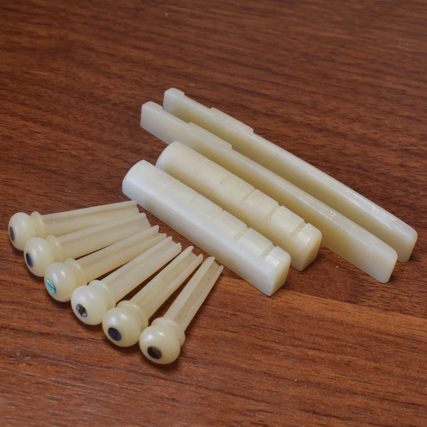 6 Unbleached Bone Guitar Bridge Pins, Nuts & Saddles Set for Acoustic Guitar