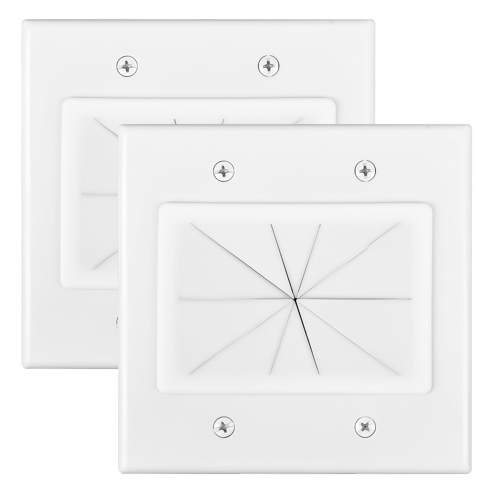 2 Gang Wall Plate White 2 Pack, Silicone Cable Pass Through Wall Plate for Po...