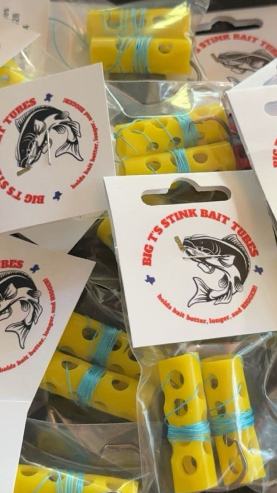 Catfish Dip Bait Worms,  Yellow Stink Bait Tubes, Handmade, Packs Of 2