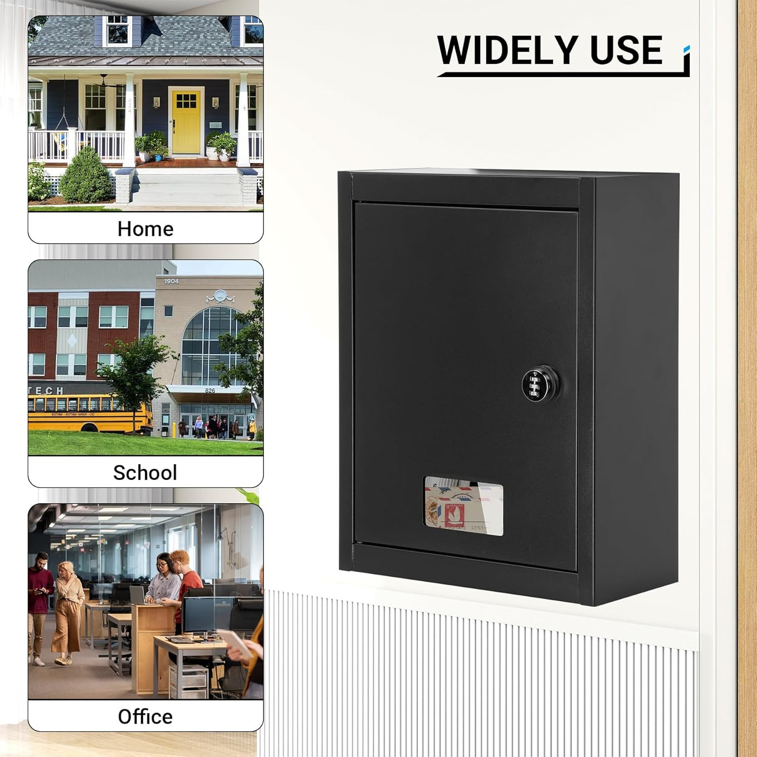 Through-the-Wall Drop Box Safe, Adjustable Chute, Rainproof Mail Slot, Black