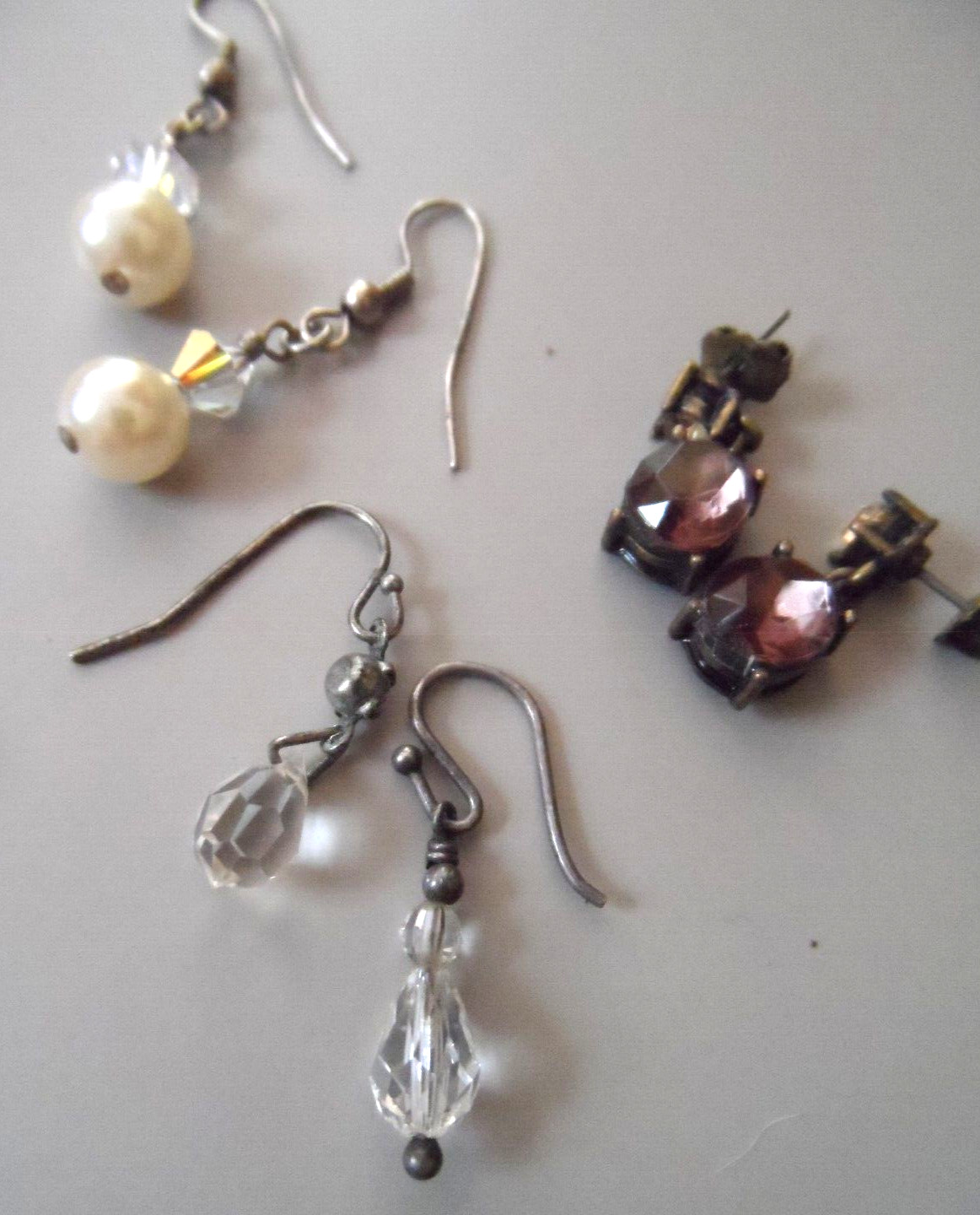 Vintage Earrings - 3 PR SMALLER LIGHTWEIGHT DROP, PEARL,CRYSTAL,MIXED METAL