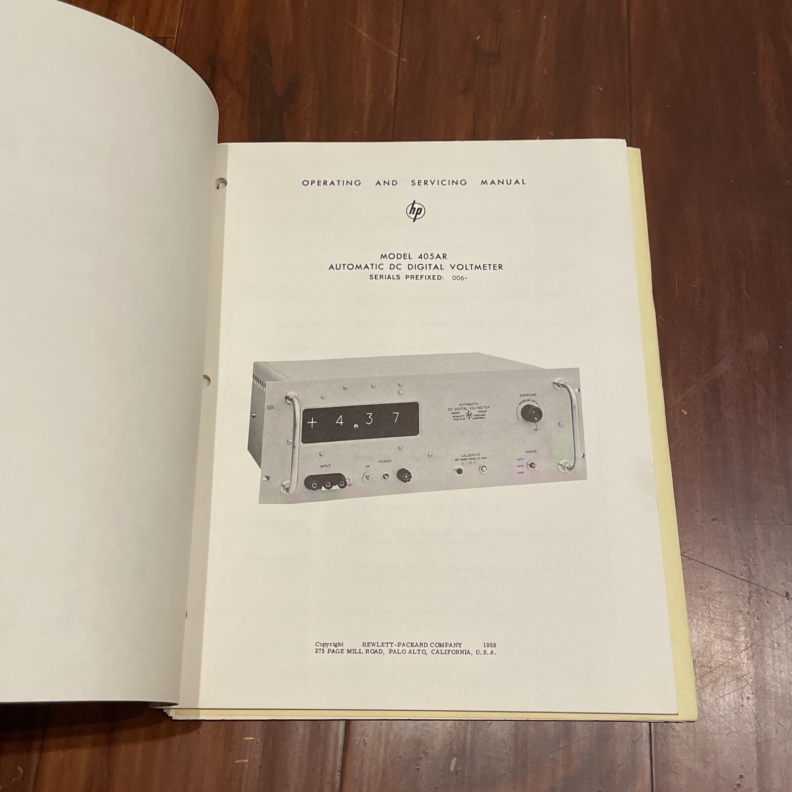 HP 405AR Automatic DC Digital Voltmeter Operating Manual 405AR001/9-59