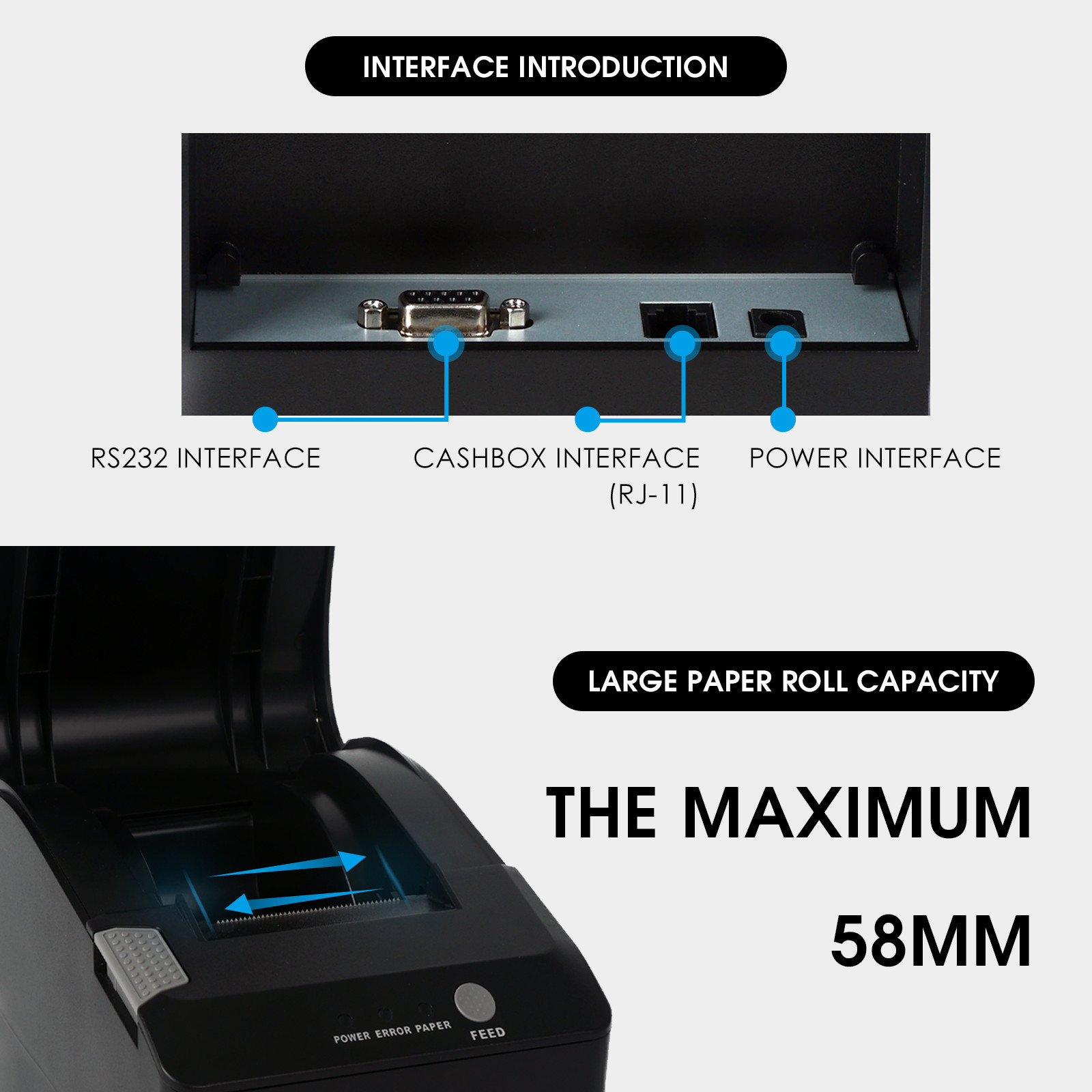 Thermal Receipt Printer 58mm POS Label Printer RS-232 Interface Connect VC-7