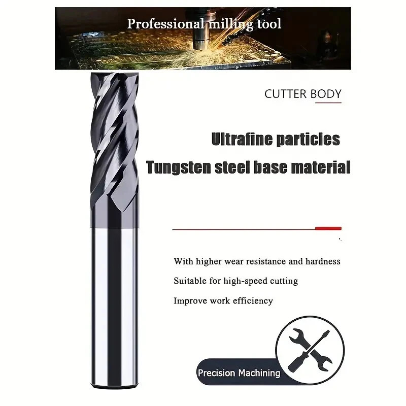 1/4" 4 FLUTE LONG CARBIDE END MILL - TiALN COATED