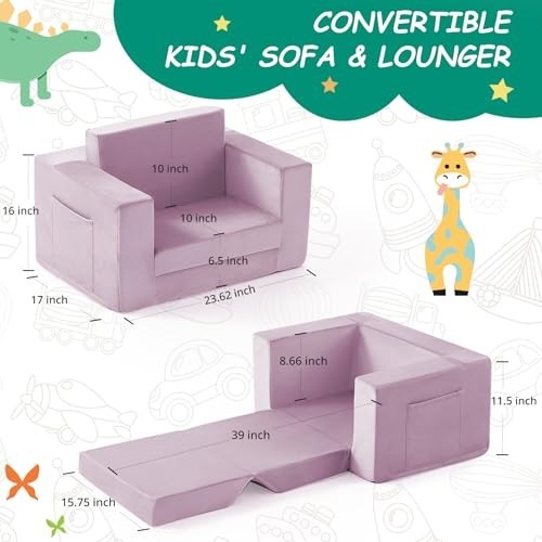 2-in-1 Toddler Couch Chair, Convertible Kids Lounge Chair, Comfy Recliner for Ag