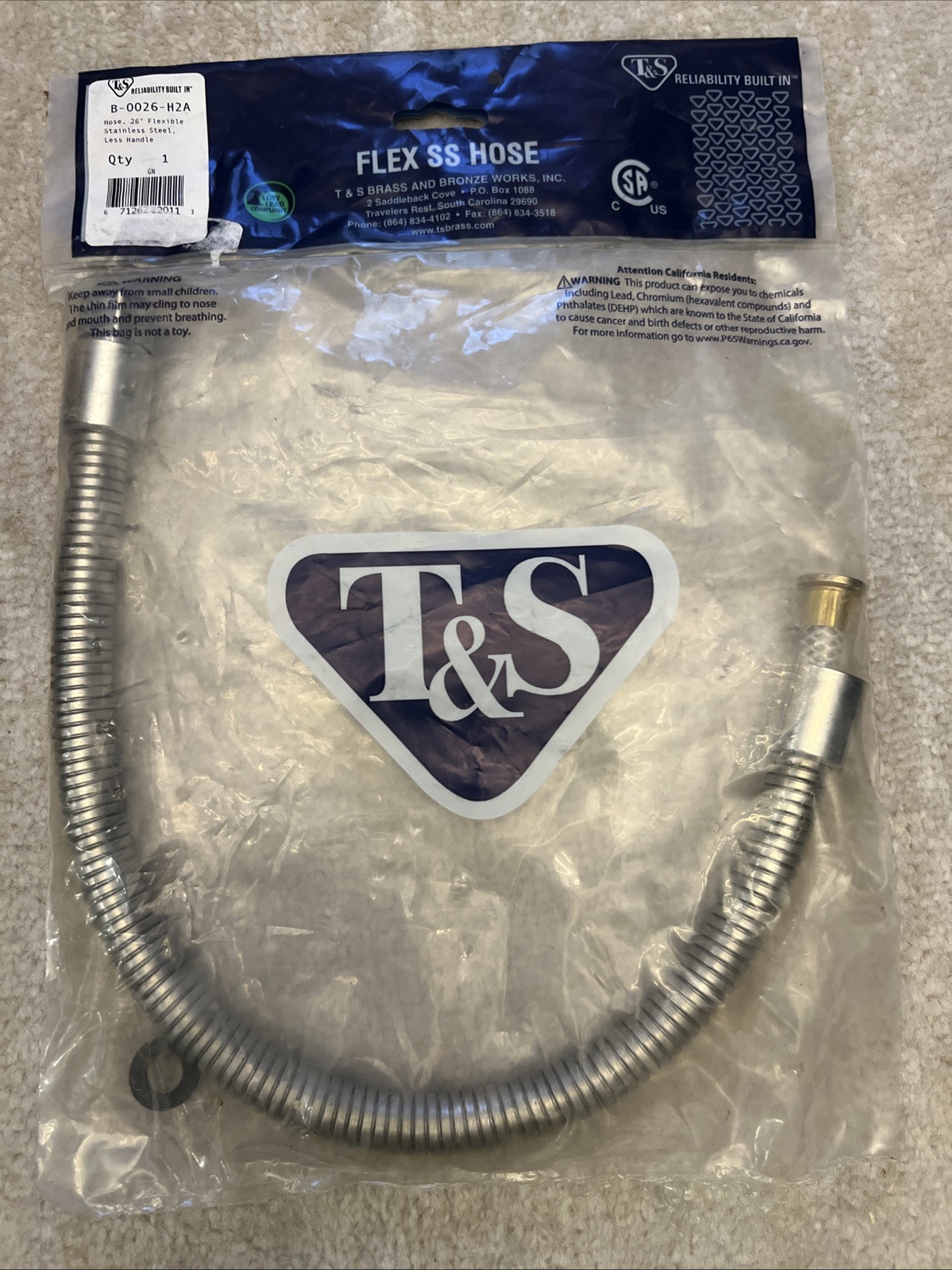 T&S B-0026-H2A 26” Flex SS Hose