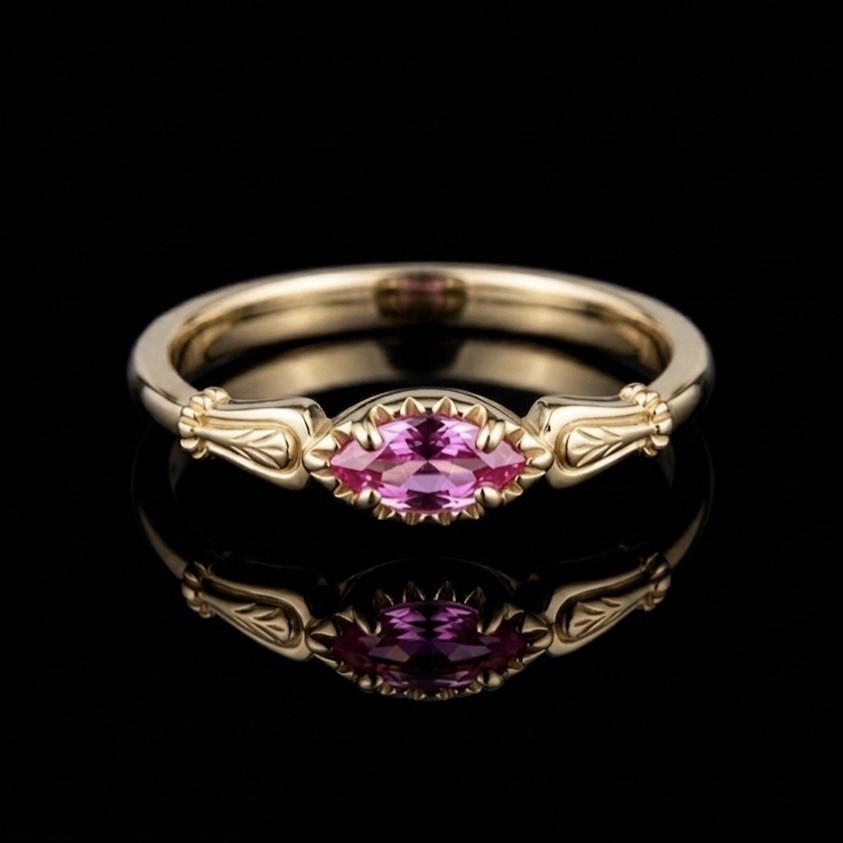 Moissanite Pink Marquise Cut Ring - 18k Gold Plated, 925 Silver (Sizes 5-10)