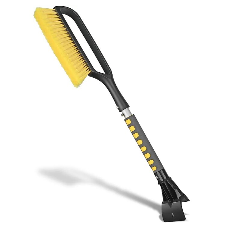 27 Inch Snow Brush and Detachable Ice Scraper with Comfortable Foam Grip