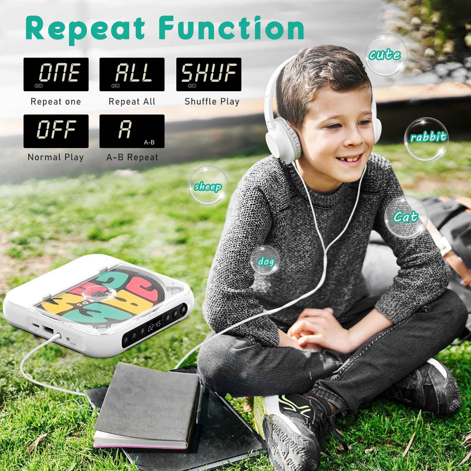 5V2A Bluetooth 5.3 Multi-function CD Player W/Wired Earphone CD/USB/3.5mm AUX