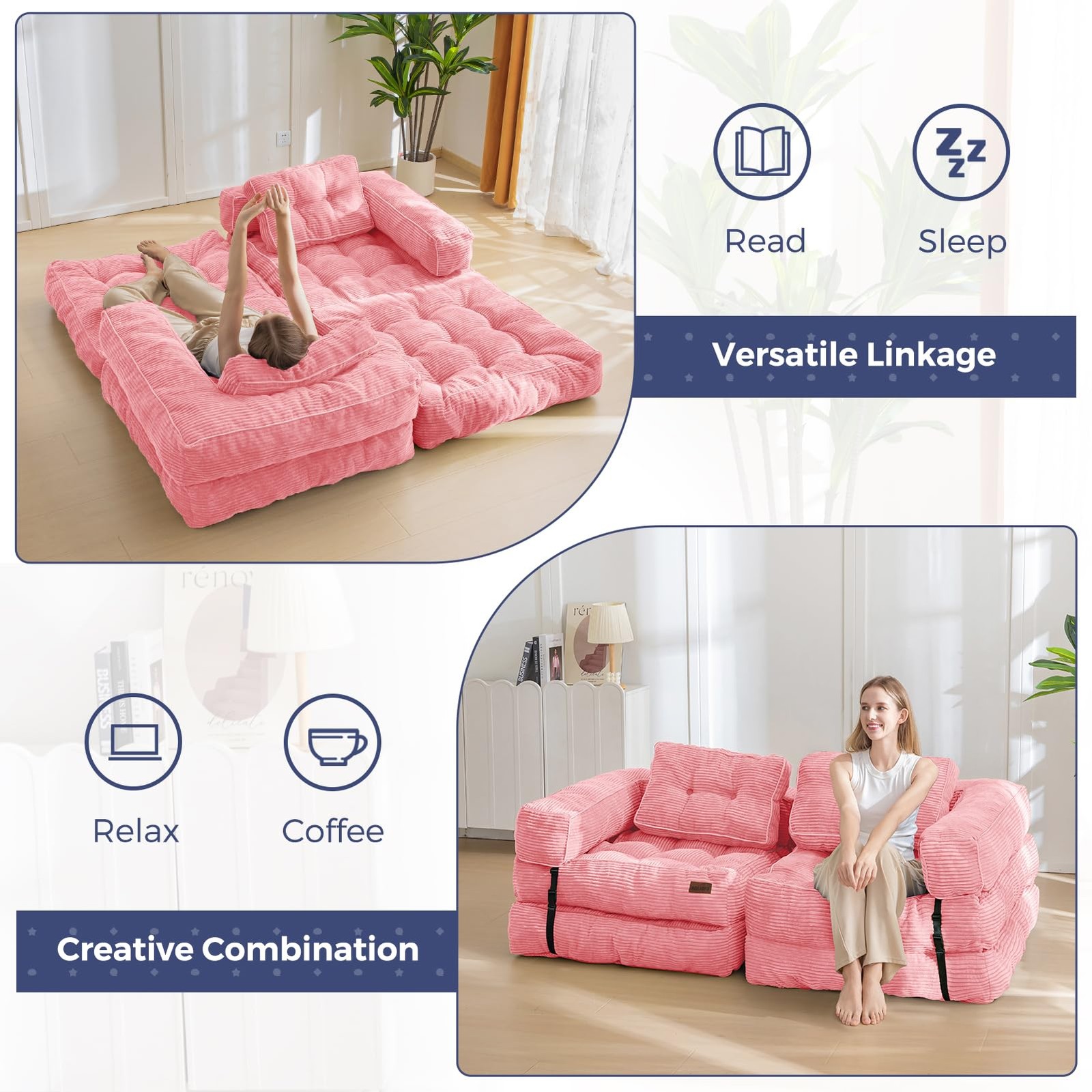 Folding Sofa Bed, L-Shaped Convertible Sofa Bed with Armrest Foldable Sleeper...