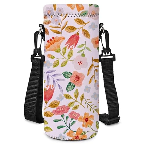 Water Bottle Bag Carrier,24oz/32oz Insulated Neoprene 1000ML Spring flower