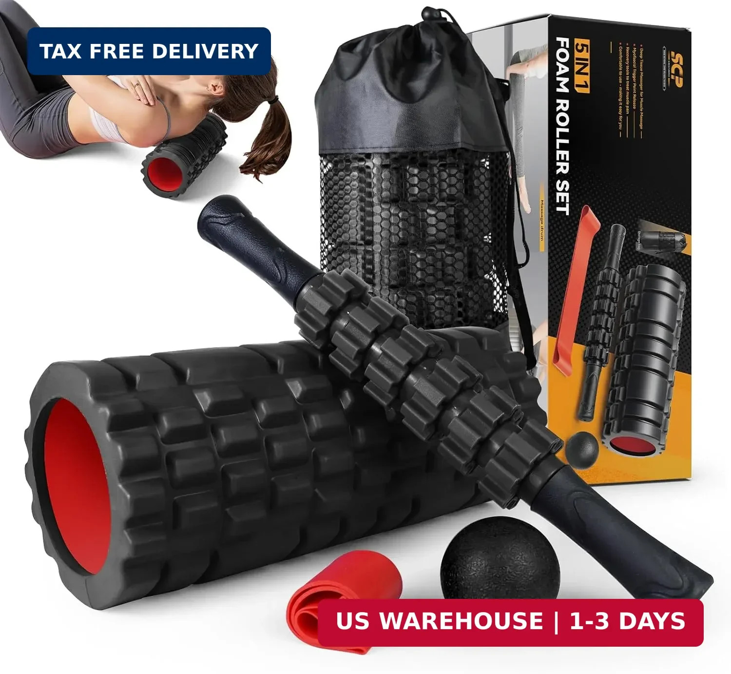 5 in1 Foam Roller Set, Trigger Point Foam Roller Deep Tissue | Massage Roller St