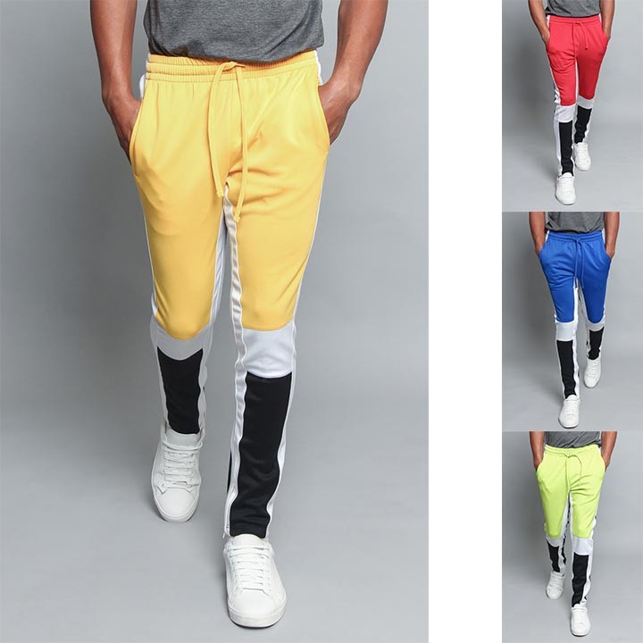 Men's Slim Fit Color Blocked Stretch Sports Workout Techno Track Pants-TR540-C1I