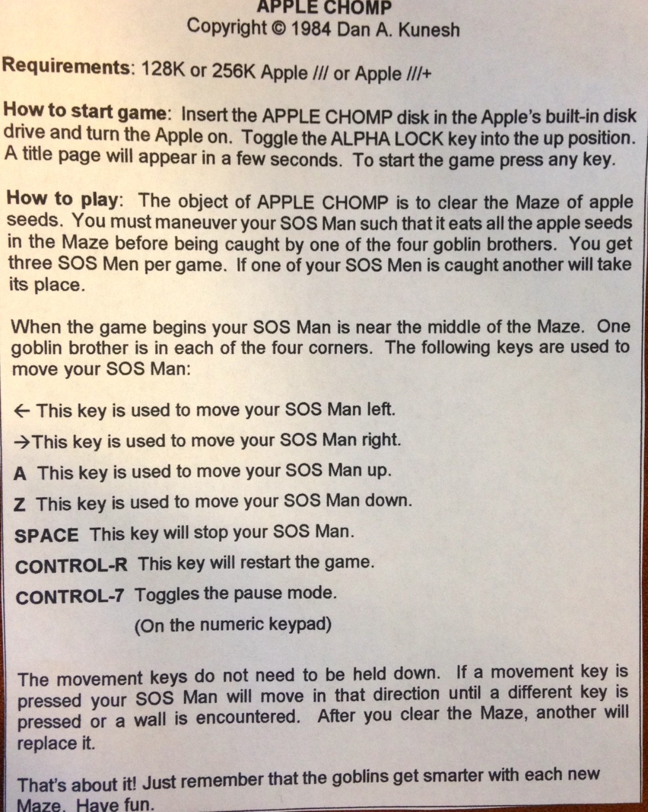Apple III Home Computers / Apple Chomp Game
