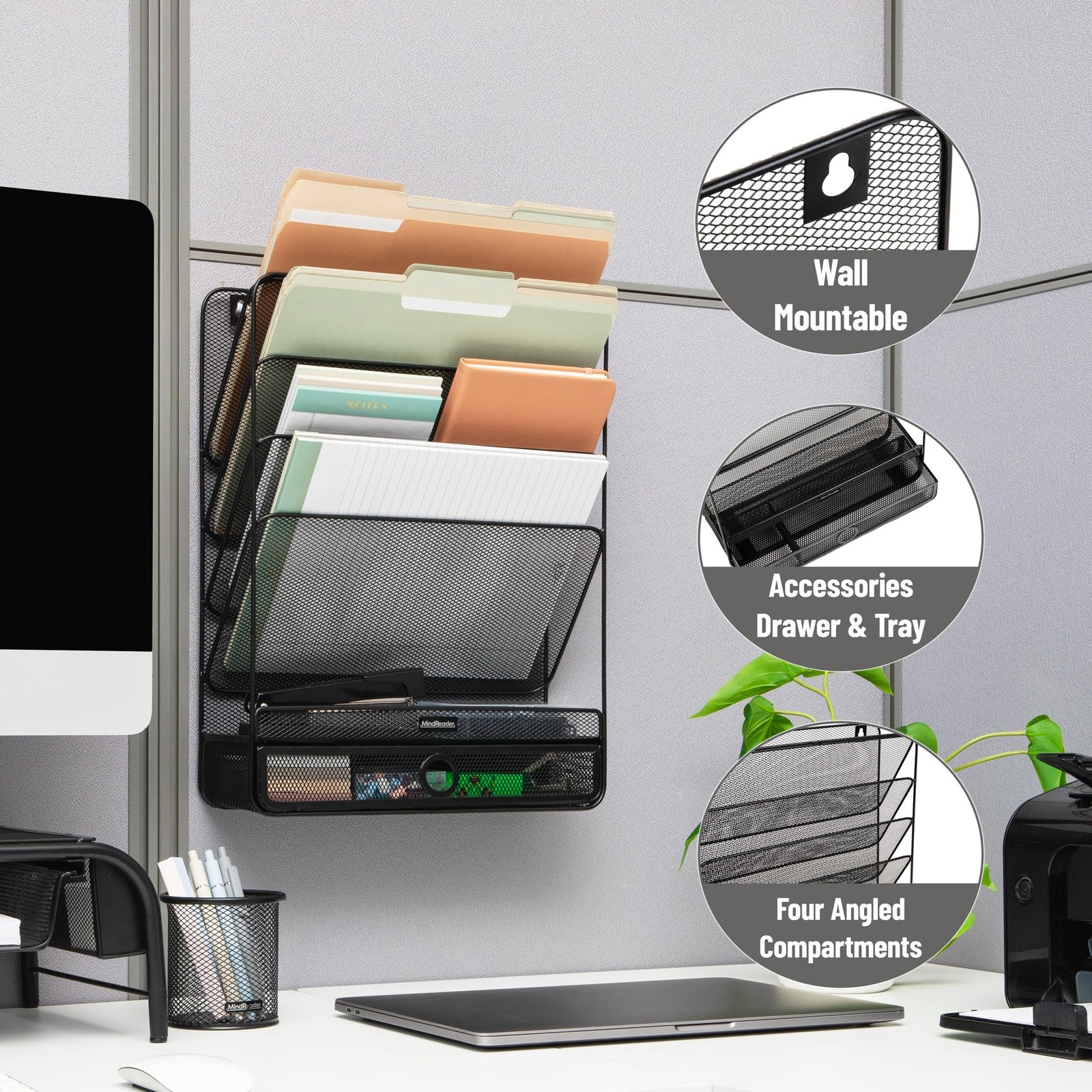 Mind Reader 4-Tier Vertical File Storage Desktop Organizer Wall Mount Office
