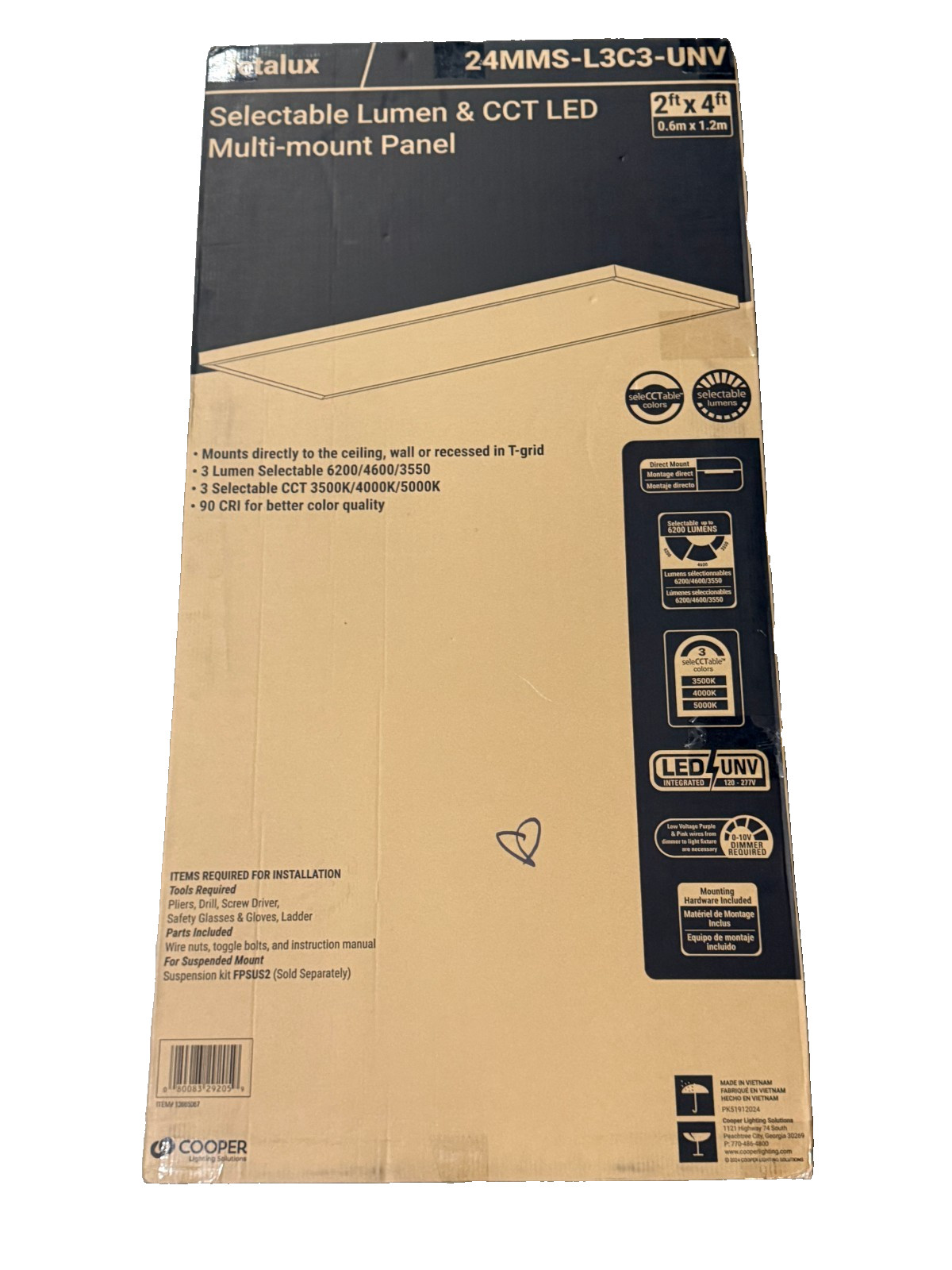 Metalux 2'x4' Selectable Lumen & CCT LED Multi-Mount Light Panel 24MMS-L3C3-UNV