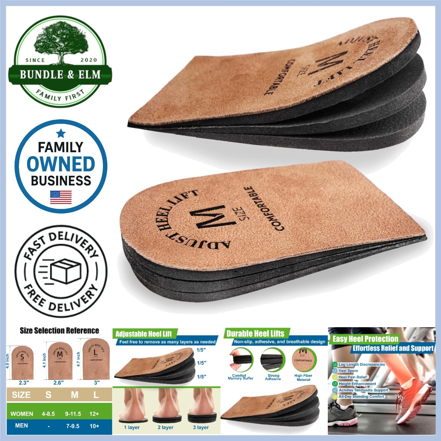 Heel Lifts for Men Women Pain Relief Shoe Inserts Height Increase Pack of 2