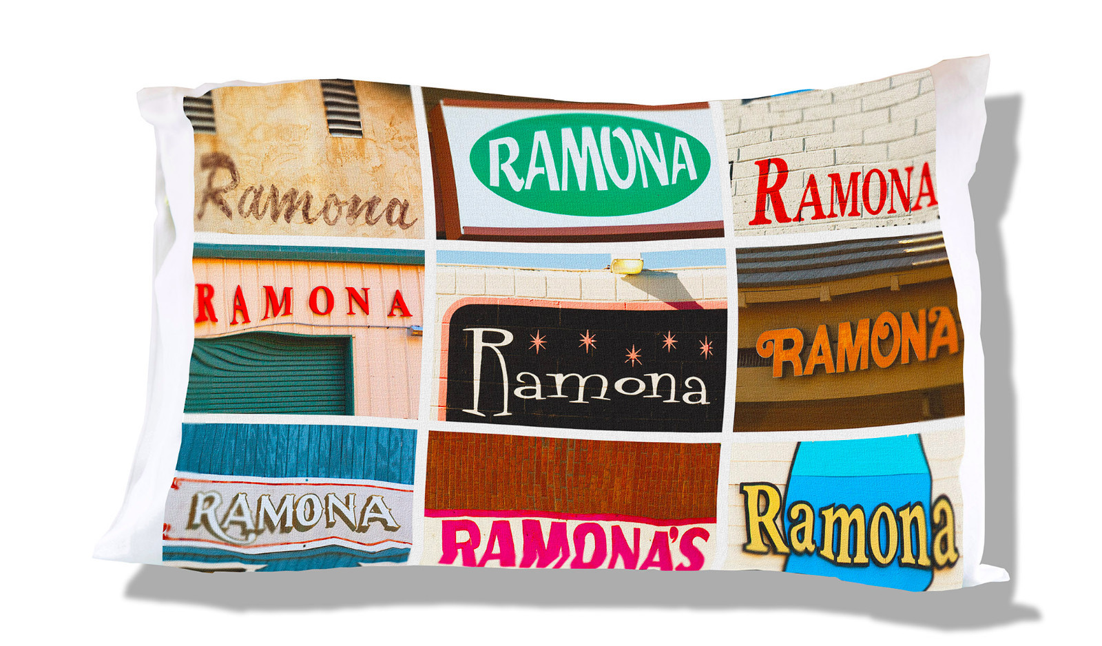 RAMONA Personalized Pillowcase featuring the name in photos of signs