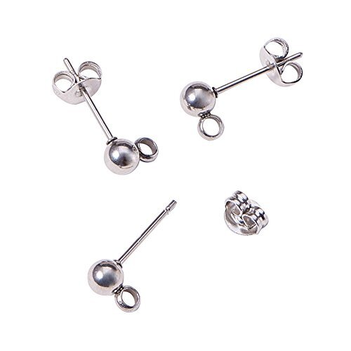 100 Round Ball with Ring Iron Earrings Posts for Jewelry 6mm Silvertone