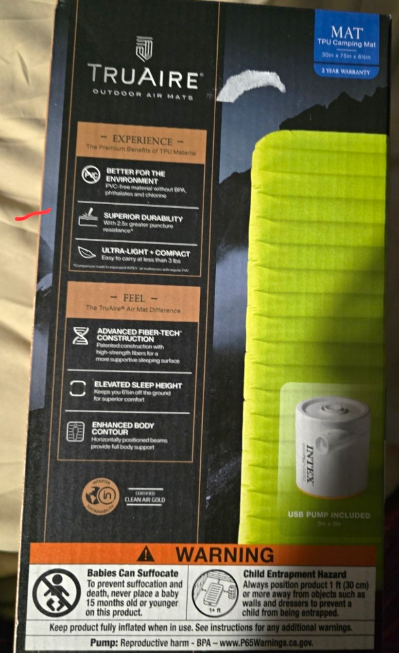 TruAire TPU Camping Inflatable Mattress Single 30x75 Green USB Pump Included