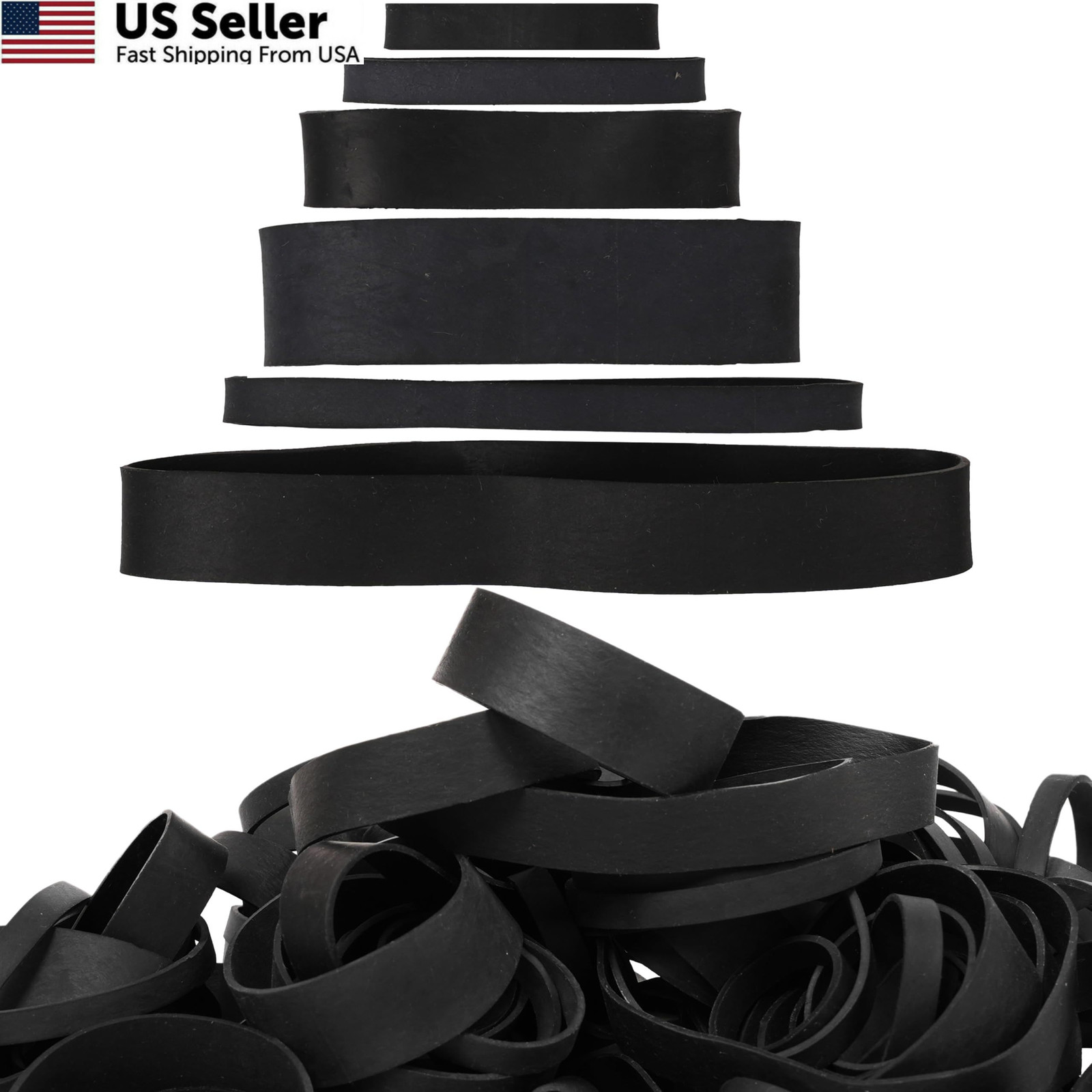 65Pcs Rubber Bands Assorted Sizes Black 6 sizes 1.5in 2in size 82