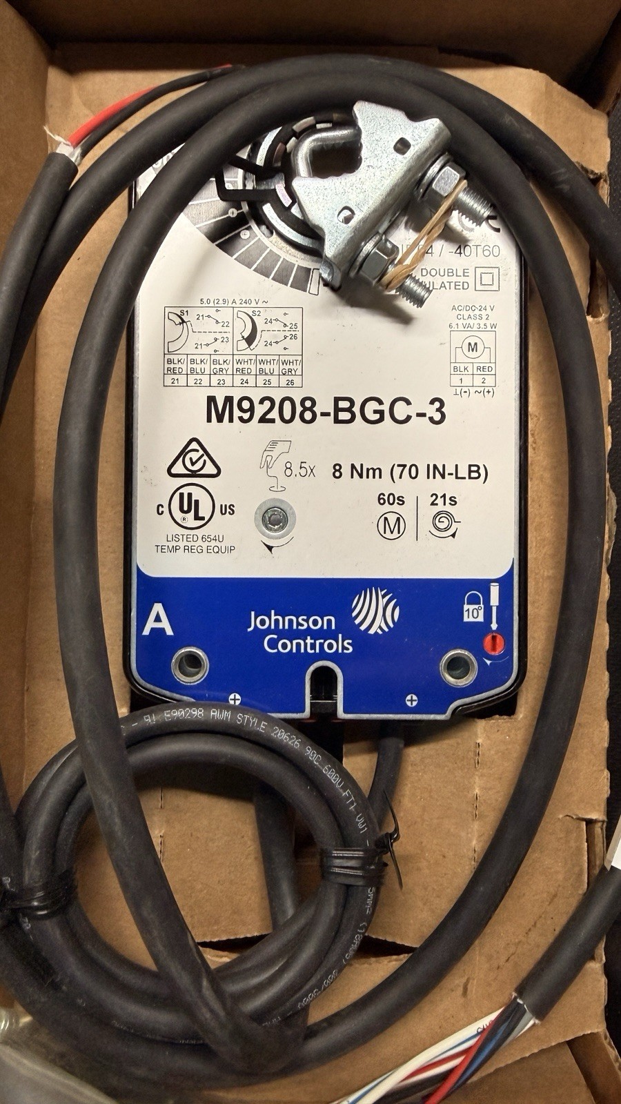 Johnson Controls M9208-BGC-3 On/Off Electric Spring Return Actuator (70 in/lb)