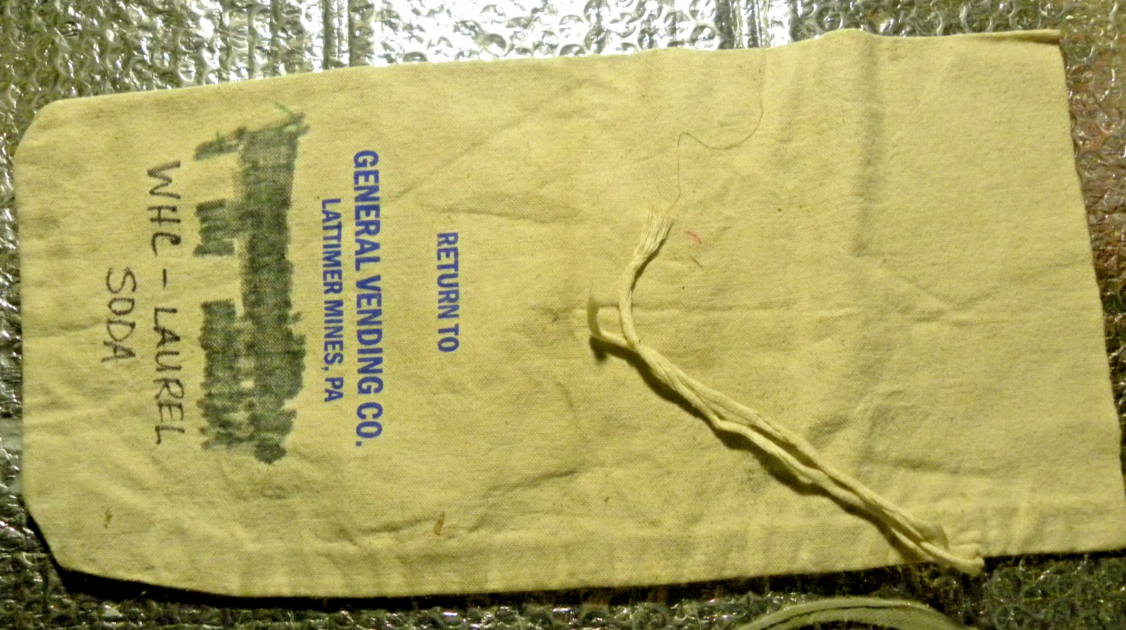 Vintage American Vending Company Lattimer Mines Pa. Canvas Money Bank Bag