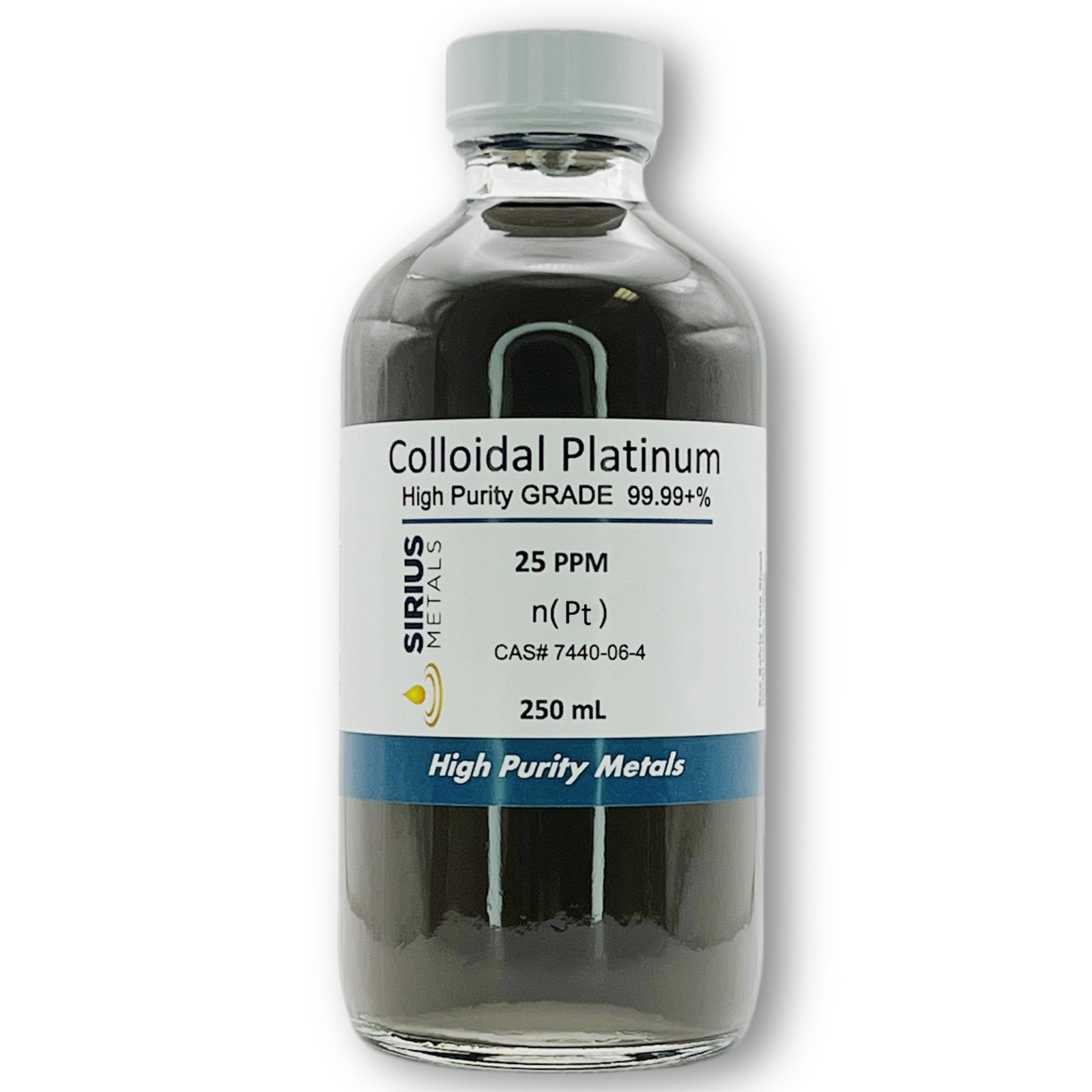 True Colloidal Platinum NanoParticles (PtNPs): 25 ppm - 250 mL in Glass